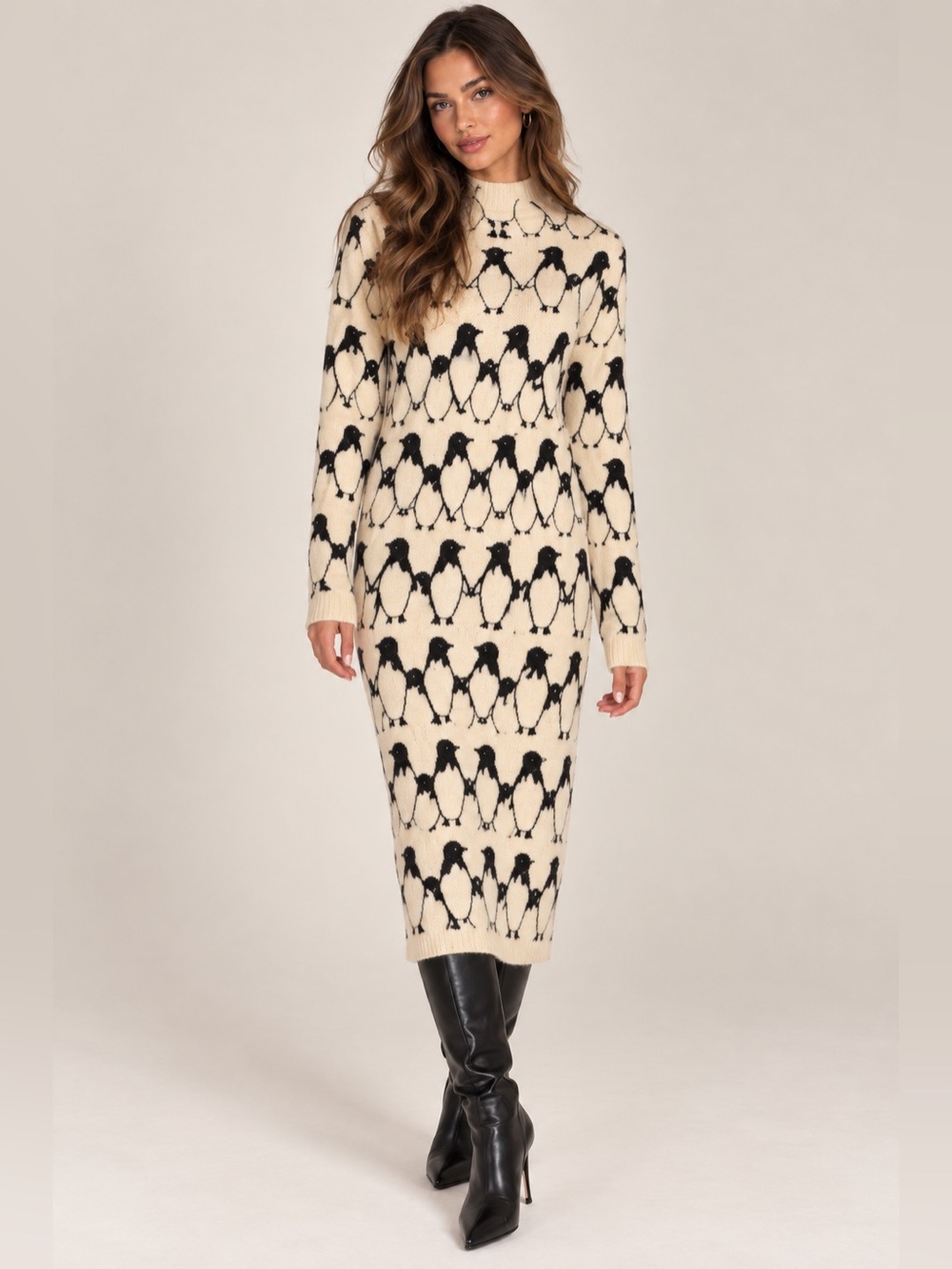Home Store Penguin Embellished Knit Sweater Dress – S